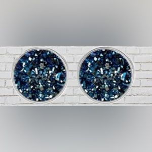 Dark Blue Stud Stainless Steel Druzy Studs Earrings 12mm